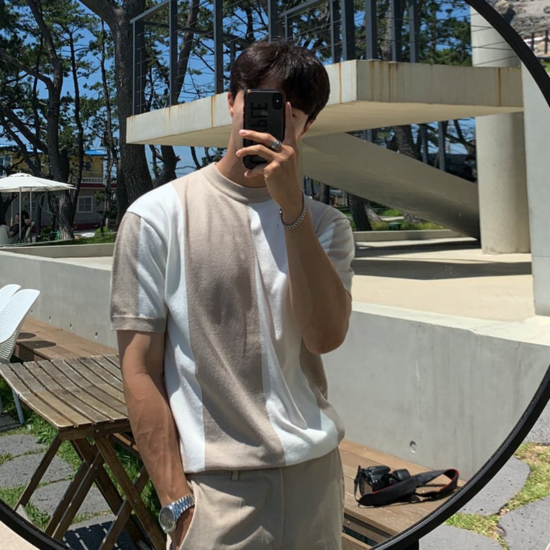 Summer Men's Knitted Round Neck Short T-shirt